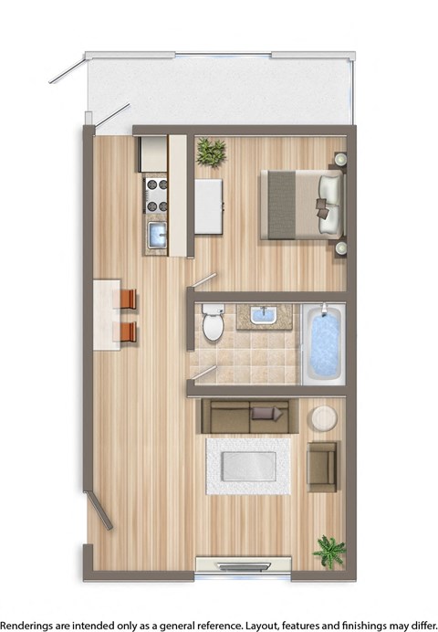 Floor plan for 1 bed, 1 bath, 1000 sqft